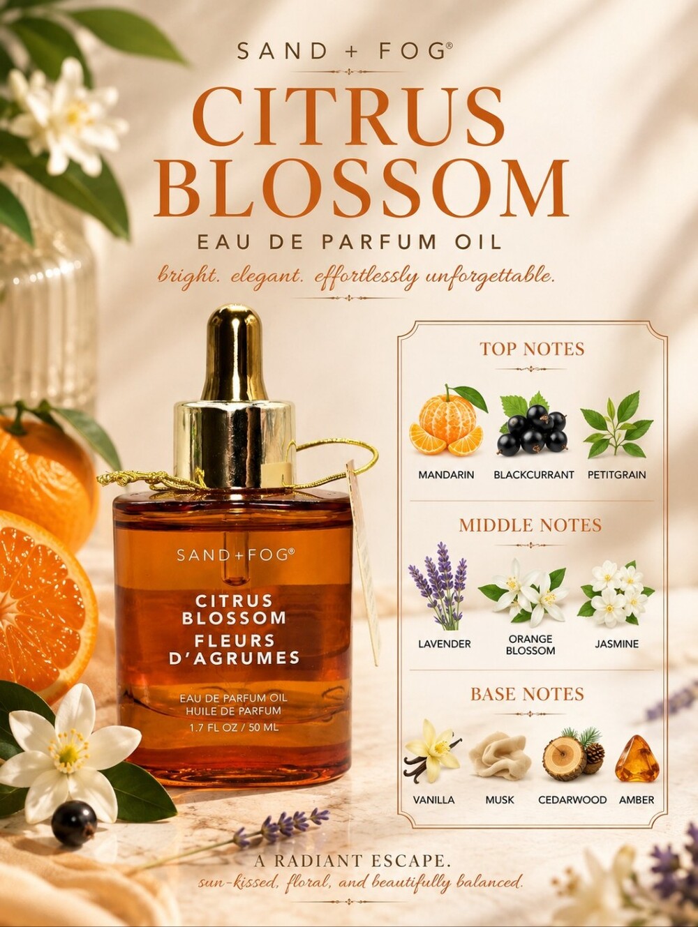 CITRUS BLOSSOM Sand + Fog Also known as Orange & Musk